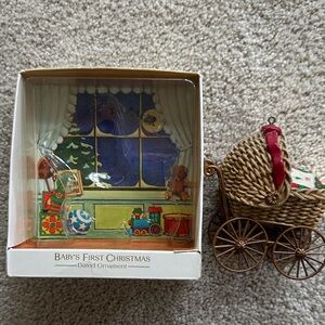 Baby's First Christmas Ornament with Wicker Design